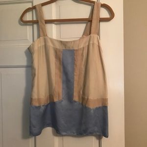 Tan and Light Blue Silk Top